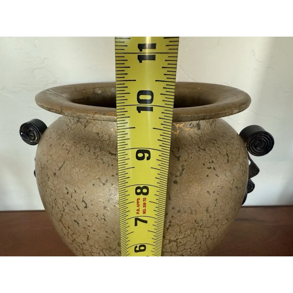 VTG Mid‎ Century Fine Crackle Glaze Vase in Metallic Gold Black Decor Handles